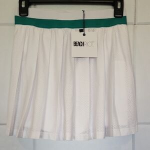Beach Riot White Skater Skirt with Green Contrast Waistband